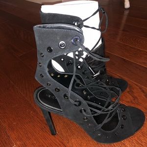 Kendall & Kylie Strappy Suede Black Heels